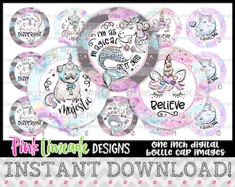 Majestic - unicorns mermaid pug cat narwhal rainbows girly sayings - INSTANT DOWNLOAD 1" Bottle Cap Images 4x6 - 1104