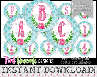 Vintage Shabby Alphabet Set - DESCARGA INSTANTE 1" Botella Cap Imágenes 4x6 - 1021