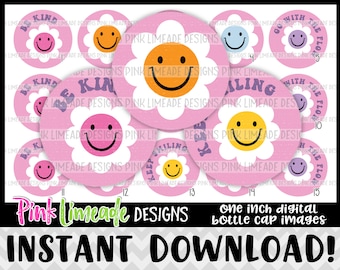 Happy Daisies - 90s , 2000s - INSTANT DOWNLOAD 1" Bottle Cap Images 4x6 - 1245