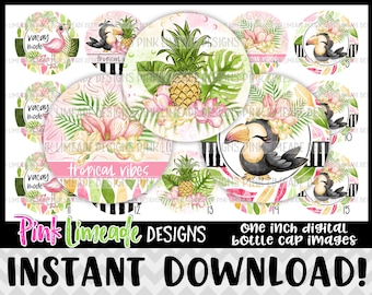 Vacay Mode - toucan, flamingo - INSTANT DOWNLOAD 1" Bottle Cap Images 4x6 - 1242