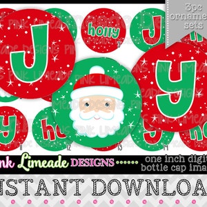 Simple Santa 3pc Ornaments - INSTANT DOWNLOAD 1" Bottle Cap Images 4x6 - 879