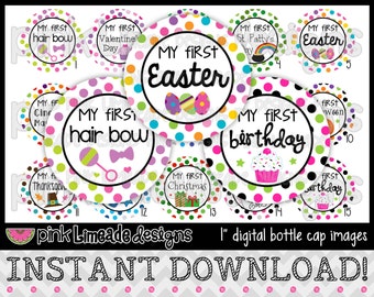 My First Year - First Holidays/Birthday - INSTANT DOWNLOAD 1" Bottle Cap Images 4x6 - 590