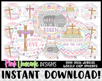 He is Risen Version 2 - pastel religious Easter sayings - INSTANT DOWNLOAD 1" Bottle Cap Images 4x6 - 1113