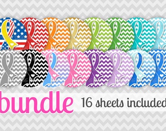 BUNDLE - Awareness Ribbon Bundle (new style) - 16 sheets INSTANT DOWNLOAD 1&quot; Bottle Cap Images 4x6