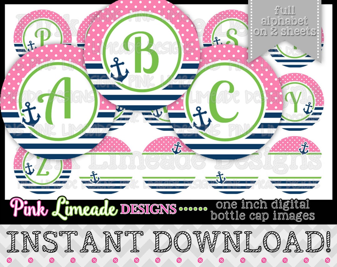 Sailing Away Alphabet Set INSTANT DOWNLOAD 1 Bottle Cap Images 4x6 909