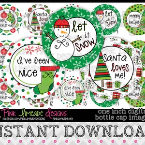 Christmas Doodles 2 - INSTANT DOWNLOAD 1" Bottle Cap Images 4x6 - 726