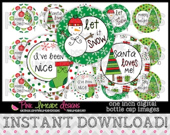 Christmas Doodles 2 - INSTANT DOWNLOAD 1" Bottle Cap Images 4x6 - 726