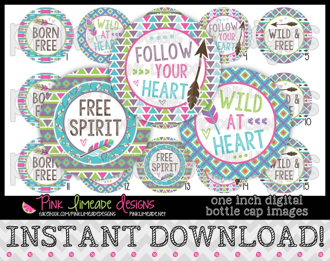 Free Spirit - INSTANT DOWNLOAD 1" Bottle Cap Images 4x6 - 748 - Etsy