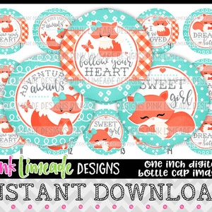 Sweet Fox - INSTANT DOWNLOAD 1" Bottle Cap Images 4x6 - 1045