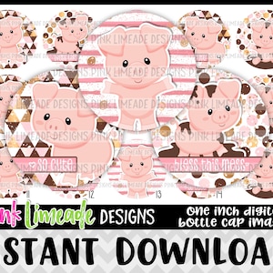 Cute Muddy Pigs - messy piglets - INSTANT DOWNLOAD 1&quot; Bottle Cap Images 4x6 - 1151
