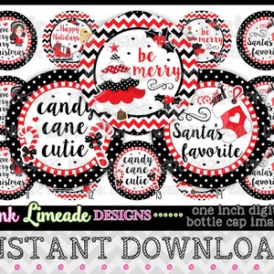 Candy Cane Cutie - INSTANT DOWNLOAD 1" Bottle Cap Images 4x6 - 877