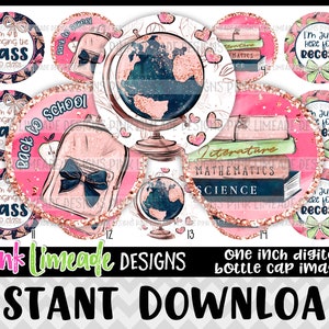 Back to School Sparkle - rose gold glitter - INSTANT DOWNLOAD 1&quot; Bottle Cap Images 4x6 - 1166