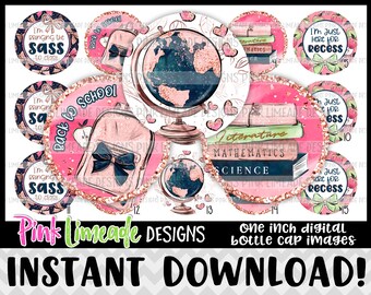 Back to School Sparkle - rose gold glitter - INSTANT DOWNLOAD 1" Bottle Cap Images 4x6 - 1166