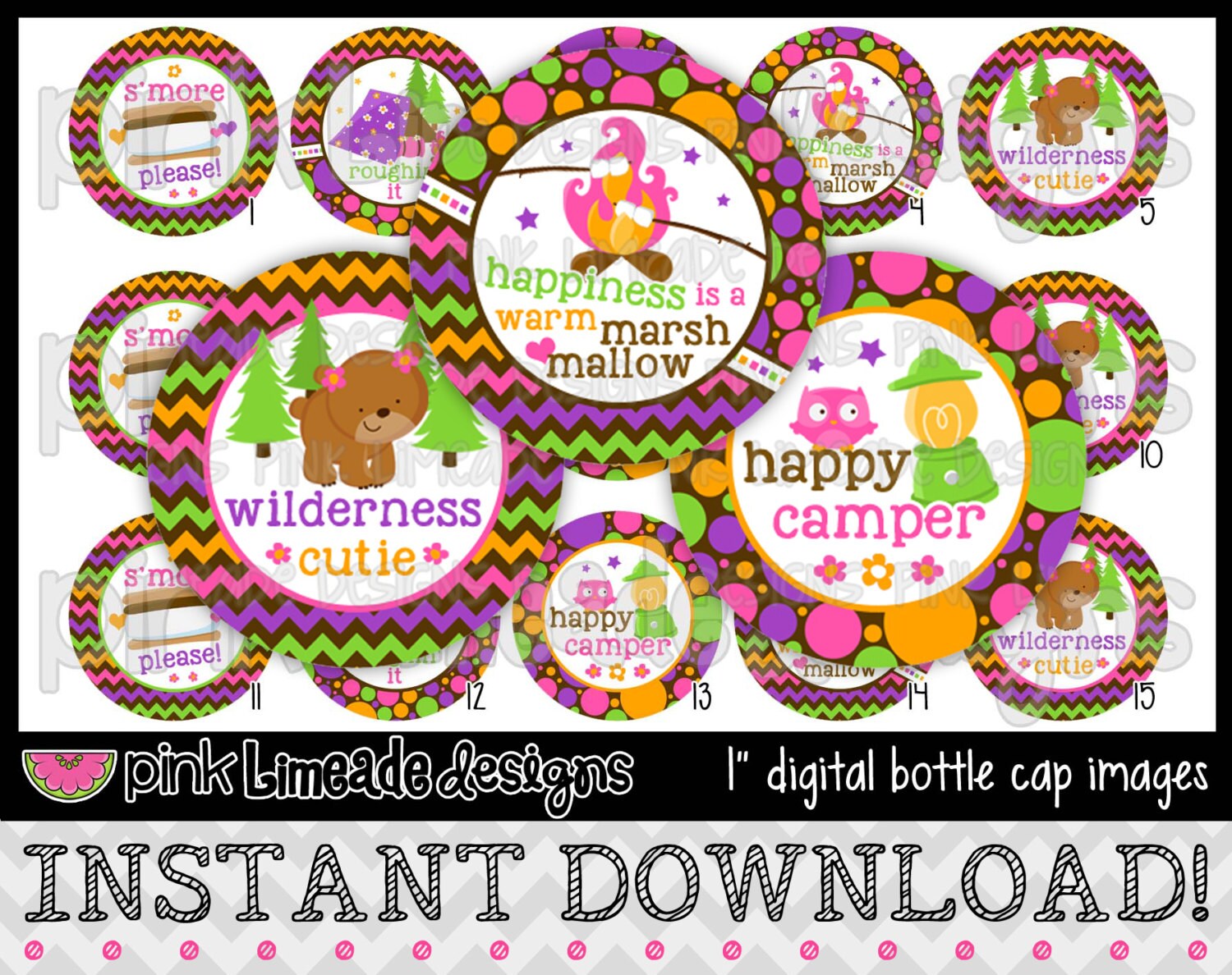 Happy Camper INSTANT Download 1 Bottle Cap Images 4x6 - Etsy