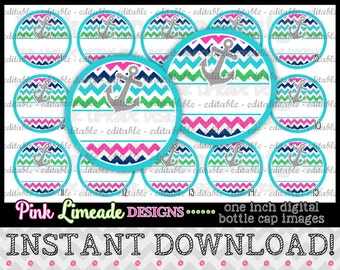 EDITABLE Chevron Anchors  - INSTANT DOWNLOAD 1" Bottle Cap Images 4x6 - 074e
