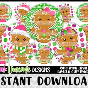 Gingerbread Girls - cute girly Christmas cookies - INSTANT DOWNLOAD 1" Bottle Cap Images 4x6 - 1158