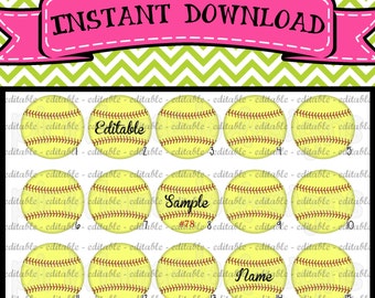 BEWERKBARE eenvoudige Softbal - INSTANT DOWNLOAD 1" kroonkurk beelden 4 x 6 - 058e