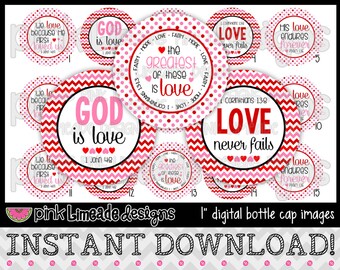 God is Love - Scripture for Valentine's Day - INSTANT DOWNLOAD 1" Bottle Cap Images 4x6 - 589