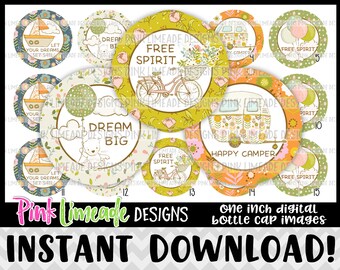 Free Spirit - vintage florals and quotes - INSTANT DOWNLOAD 1" Bottle Cap Images 4x6 - 1256