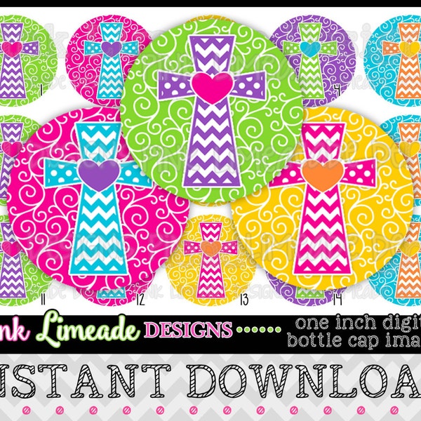 Bright Patterned Crosses - INSTANT DOWNLOAD 1" Bottle Cap Images 4x6 - 921