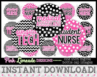 Medical Titles - Pink & Black - INSTANT DOWNLOAD 1" Bottle Cap Images 4x6 - 925