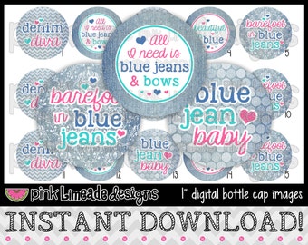 Blue Jeans - INSTANT DOWNLOAD 1" Bottle Cap Images 4x6 - 671