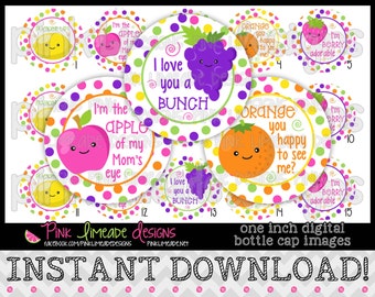 Cute Fruits - INSTANT DOWNLOAD 1" Bottle Cap Images 4x6 - 772