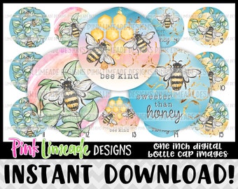 Beautiful Bees - INSTANT DOWNLOAD 1" Bottle Cap Images 4x6 - 1236