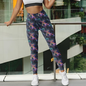 Galaxy Leggings for Women High Waisted Yoga Pants – Space Print Tights for Gym Workout – Colorful Stretchy Athleisure Activewear -Comfy Yoga