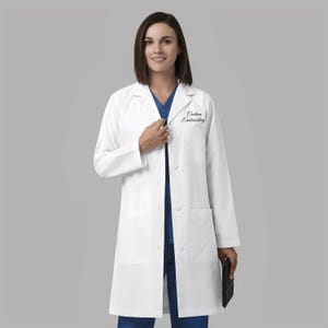 Custom Personalized Embroidered Lab Coat for Women, White Medical Doctor Coat with Pockets Hospital Doctor Nurse Uniform Logo Name Title