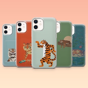 Coque de portable minimaliste tigre mignon, sauvage, couverture minimaliste pour iPhone 16, 16e, 15, 14, 13, 12, Samsung S25, S24, S23FE, S22, Pixel 9Pro, 9A