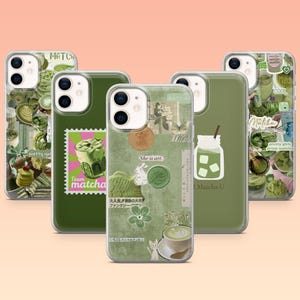 Custodia per telefono Matcha con bevanda al tè verde e caffè, per iPhone 16, 16e, 15, 14, 13, 12, Samsung S25, S25 Edge, S24, S23FE, S22, A16, A56, Pixel 9Pro, 8A, 9A