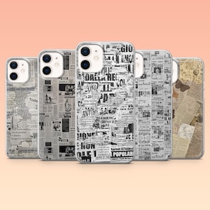 Custodia per telefono minimalista con motivo giornale, cover retrò minimalista per iPhone 16, 16e, 15, 14, 13, 12, Samsung S25, S24, S23FE, Pixel 9Pro, 9A