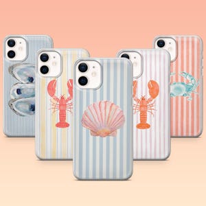 Coque pour portable homard coquillage crabe, fruits de mer côtiers, coque iPhone 16 16e 15 14 13 12 Samsung S25 S25 Edge S24 S23FE S22 A16 A56 Pixel 9Pro 8A 9A