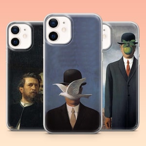 Custodia per telefono con cappello artistico surreale Magritte Dove Fantasy Cover per iPhone 16, 16e, 15, 14, 13, 12, Samsung S25, S24, S23FE, S22, A56, Pixel 9Pro, 9A