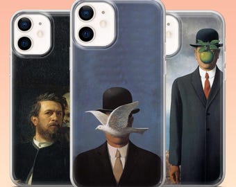 Surreal Magritte Dove Art Hut Handytasche Fantasy Hülle für iPhone 16, 16e, 15, 14, 13, 12, Samsung S25, S24, S23FE, S22, A56, Pixel 9Pro, 9A