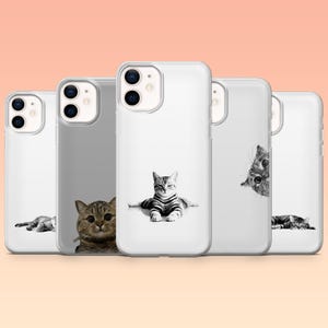 Funny cat Phone Case Minimalistic Silly kitty Cover iPhone 16 16e 15 14 13 12 Samsung S25 S25 Edge S24 S23FE S22 A16 A56 8A 9A