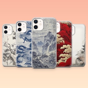Funda de teléfono con diseño de arte chino con diseño de dragón asiático para iPhone 16 Pro, 16e, 15, 14, 13, 12, Samsung S25, S25 Edge S24, S23FE, S22, Pixel 9Pro, A8, 9A