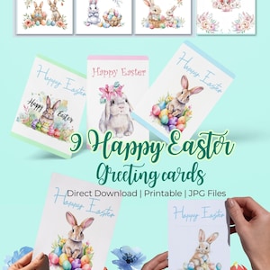 Diffondi gioia con 9 biglietti di Pasqua stampabili: design ad acquerello | Fai da te | Stampabile | Download diretto | Squish acquerello