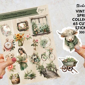 Vintage Spring 65 Cut Out Stickerset | DIY Decals | Decoupage | Stickersheets | Seasonal Planner Sticker Sheet Set | Planner Sticker Set,