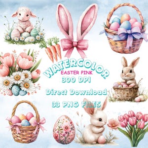 Pink Watercolor Easter squish - Watercolor - 33 PNG files | directe download | Happy Easter Bunny - Scrapbooking - Decoupage - Transfers