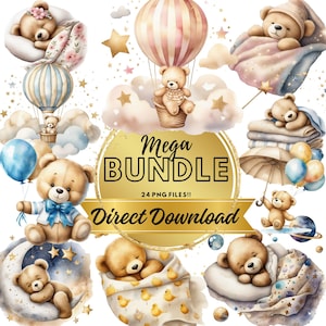 Bundle megapack Teddy Bears Baby images | direct download | PNG Files | Scrapbook | Watercolor