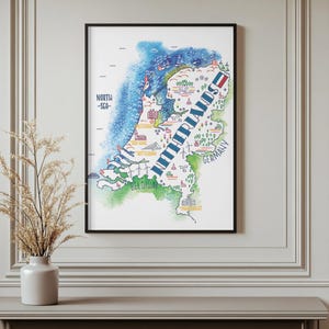 Handgezeichnete Vektorillustration | Bunte Karte der Niederlande und Aquarellhintergrund | Direkter Download | JPG | PNG | Niederländische Karte | Wandkunst