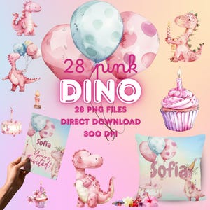Pink Dinosaur baby squish - Watercolor - 28 PNG files- directe download - Scrapbooking - Decoupage - Transfers - Sublimatie