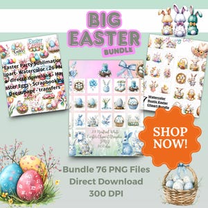Big Easter Bundle 76 PNG files | Watercolor - directe download - Happy Easter Eggs - Scrapbooking - Decoupage - transfers | Sublimation
