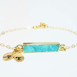 Turquoise Bracelet with Personalized Initials, Gold Layering Bracelet, Turquoise Jewelry, Dainty Gift for Her, Boho Bracelet