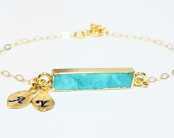 Bracelet turquoise avec initiales personnalisées, bracelet de superposition en or, bijoux turquoise, cadeau délicat pour elle, bracelet bohème