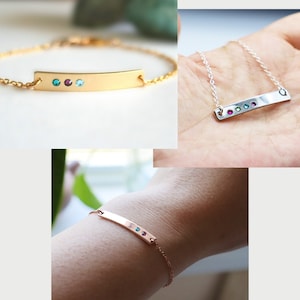 Personalized Birthstone Bracelet,  Dainty Bar Bracelet, Mothers Day Gift, Bracelet for Mom, Silver, Gold, Rose Gold available