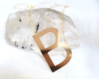 Big Initial Necklace, Sideways Initial Necklace, Alphabet Necklace, Big Letter Necklace, Minimalist Necklace, Large Letter, Christmas Gift