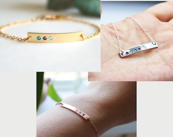 Personalized Birthstone Bracelet,  Dainty Bar Bracelet, Mothers Day Gift, Bracelet for Mom, Silver, Gold, Rose Gold available